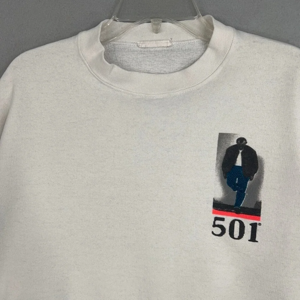 Vintage Levis Sweatshirt Mens Small White 501 Blues Pullover Double Sided 1988
